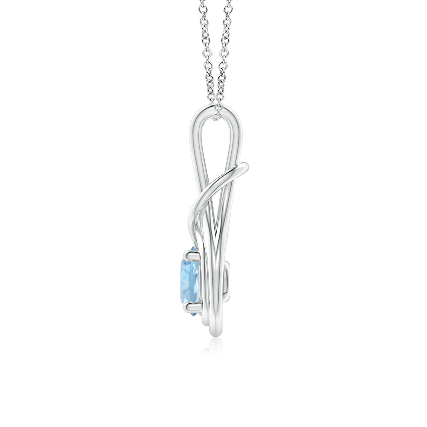 6mm AAA Round Aquamarine Solitaire Infinity Knot Pendant in 18K White Gold - side 2
