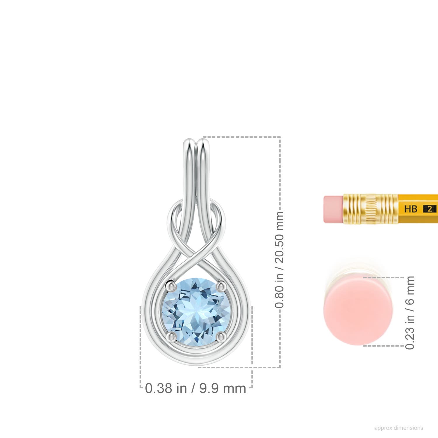 6mm AAA Round Aquamarine Solitaire Infinity Knot Pendant in 18K White Gold - ruler