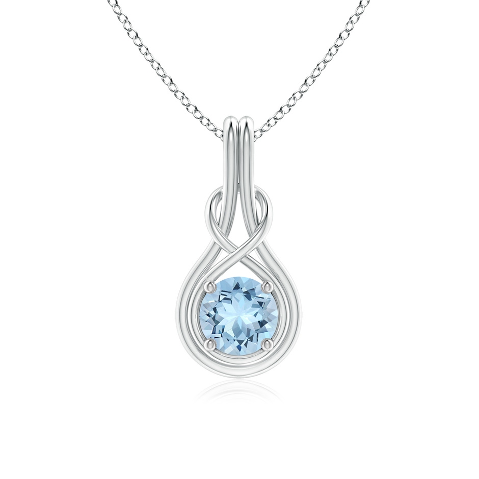 6mm AAA Round Aquamarine Solitaire Infinity Knot Pendant in P950 Platinum 