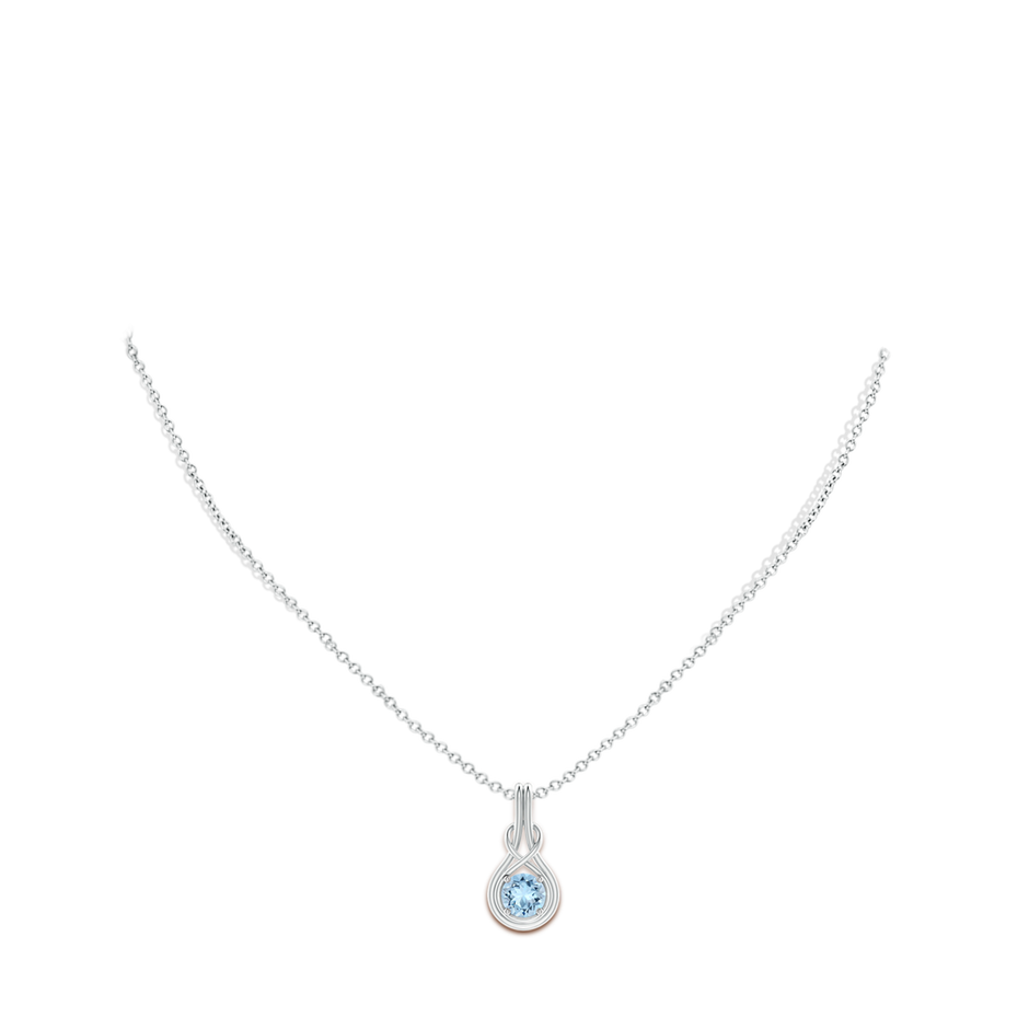 6mm AAA Round Aquamarine Solitaire Infinity Knot Pendant in P950 Platinum pen
