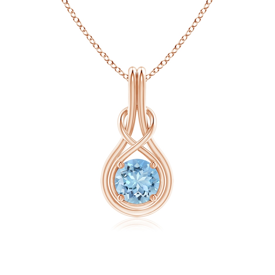 6mm AAAA Round Aquamarine Solitaire Infinity Knot Pendant in Rose Gold 