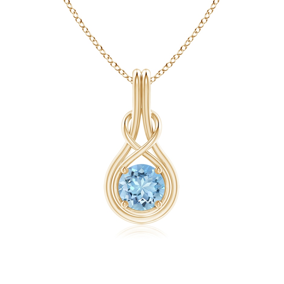 6mm AAAA Round Aquamarine Solitaire Infinity Knot Pendant in Yellow Gold 