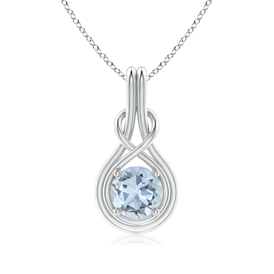 7mm A Round Aquamarine Solitaire Infinity Knot Pendant in P950 Platinum 