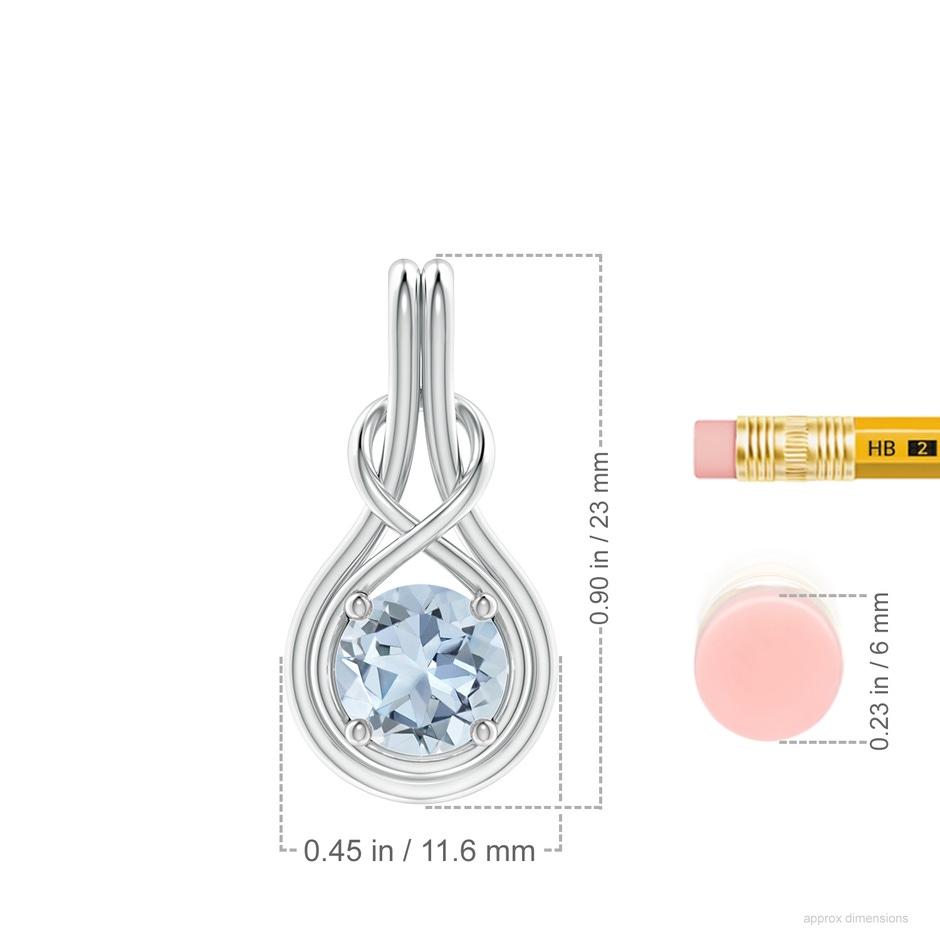 7mm A Round Aquamarine Solitaire Infinity Knot Pendant in P950 Platinum ruler
