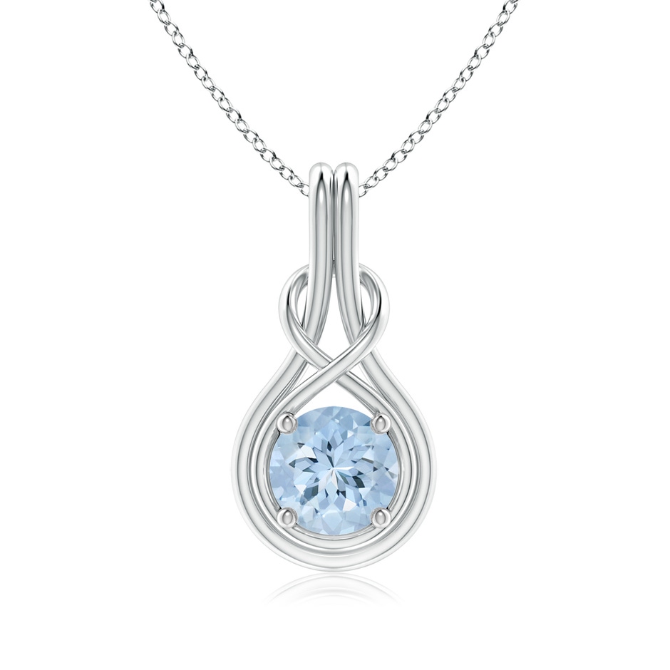7mm AA Round Aquamarine Solitaire Infinity Knot Pendant in White Gold 