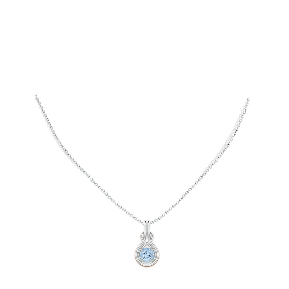 7mm AA Round Aquamarine Solitaire Infinity Knot Pendant in White Gold pen