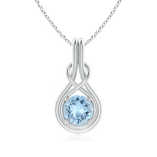 7mm AAA Round Aquamarine Solitaire Infinity Knot Pendant in White Gold