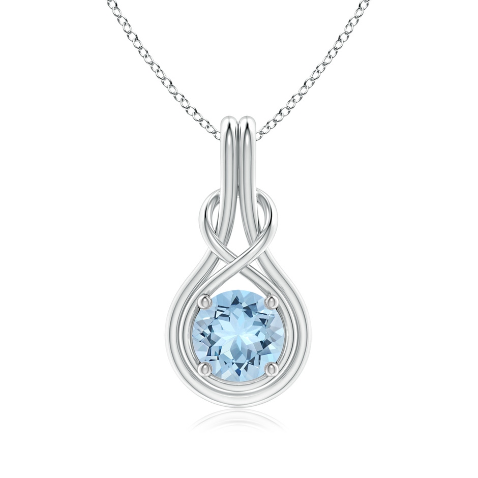 7mm AAA Round Aquamarine Solitaire Infinity Knot Pendant in White Gold 