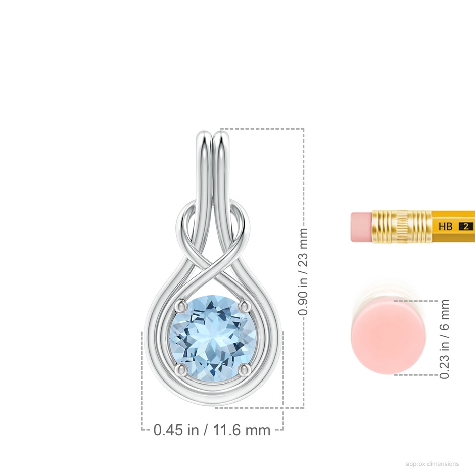 7mm AAA Round Aquamarine Solitaire Infinity Knot Pendant in White Gold ruler