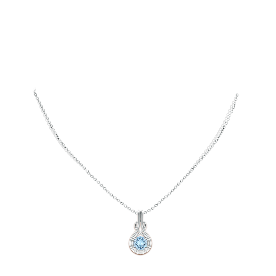 7mm AAA Round Aquamarine Solitaire Infinity Knot Pendant in White Gold pen