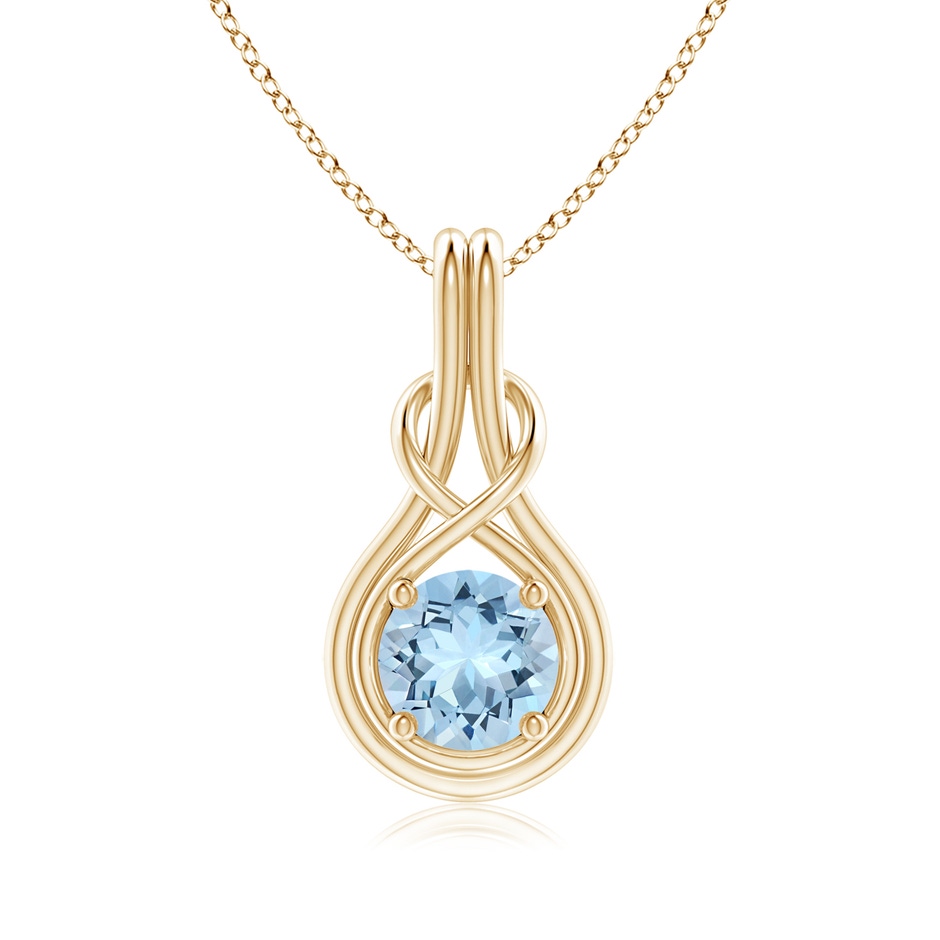 7mm AAA Round Aquamarine Solitaire Infinity Knot Pendant in Yellow Gold 