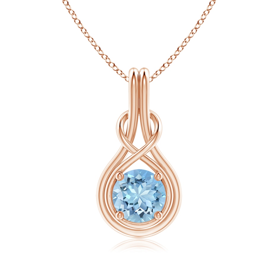 7mm AAAA Round Aquamarine Solitaire Infinity Knot Pendant in Rose Gold 