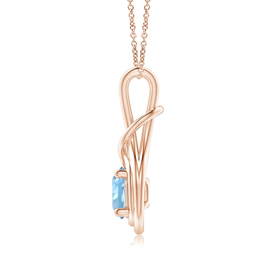 7mm AAAA Round Aquamarine Solitaire Infinity Knot Pendant in Rose Gold side 199
