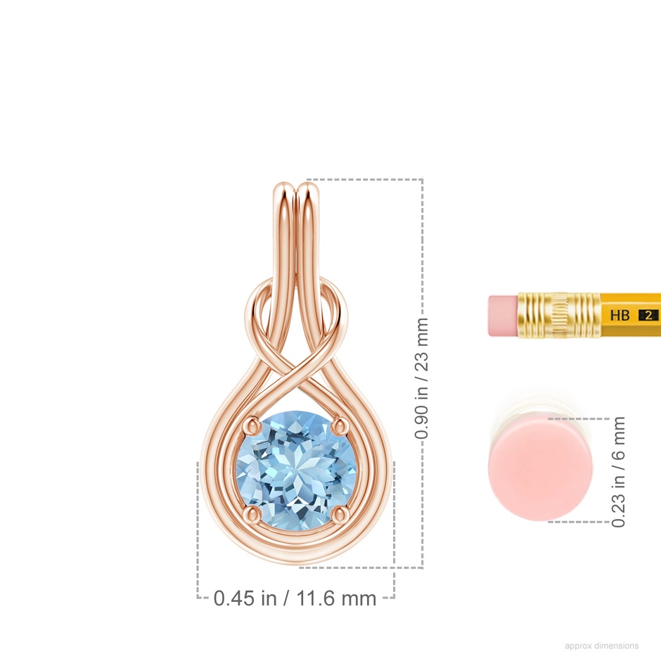 7mm AAAA Round Aquamarine Solitaire Infinity Knot Pendant in Rose Gold ruler