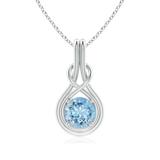 7mm AAAA Round Aquamarine Solitaire Infinity Knot Pendant in White Gold