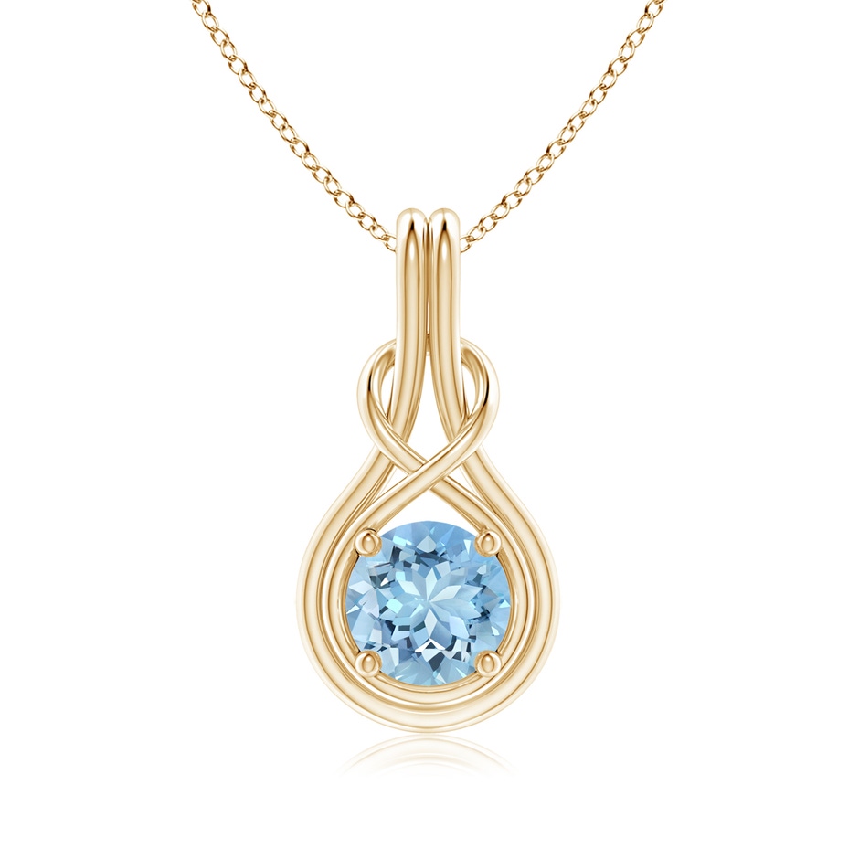 7mm AAAA Round Aquamarine Solitaire Infinity Knot Pendant in Yellow Gold 