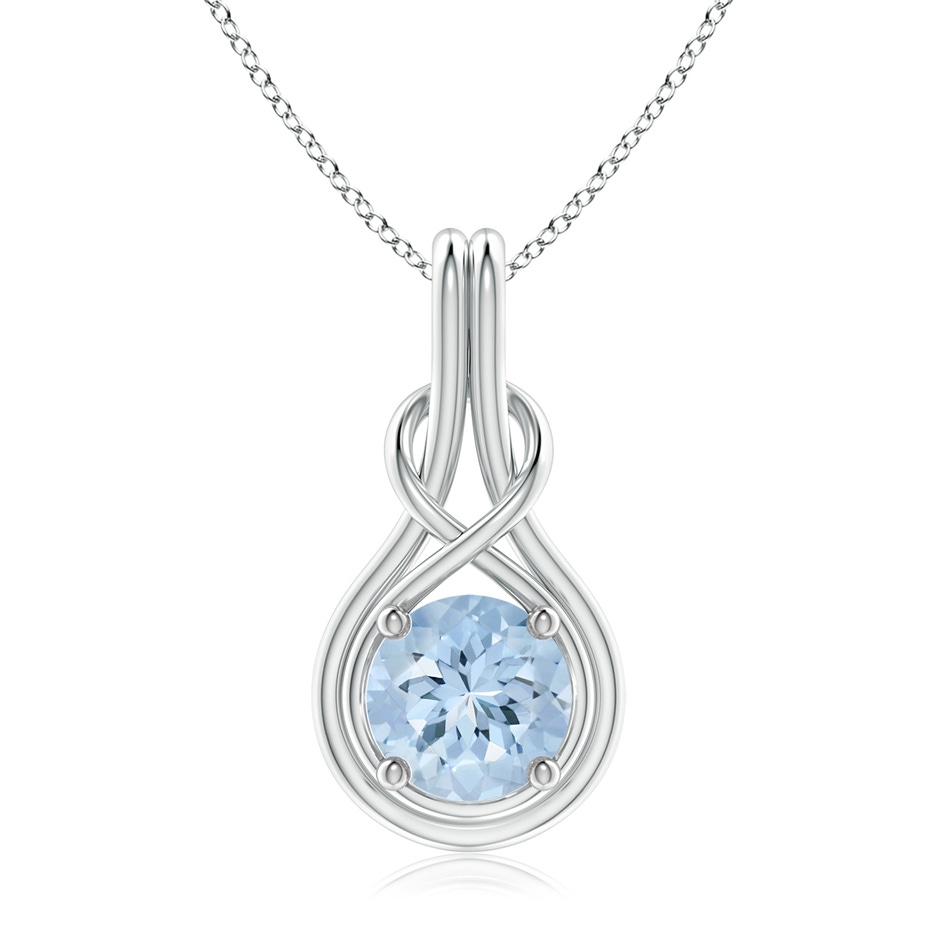 8mm AA Round Aquamarine Solitaire Infinity Knot Pendant in White Gold 