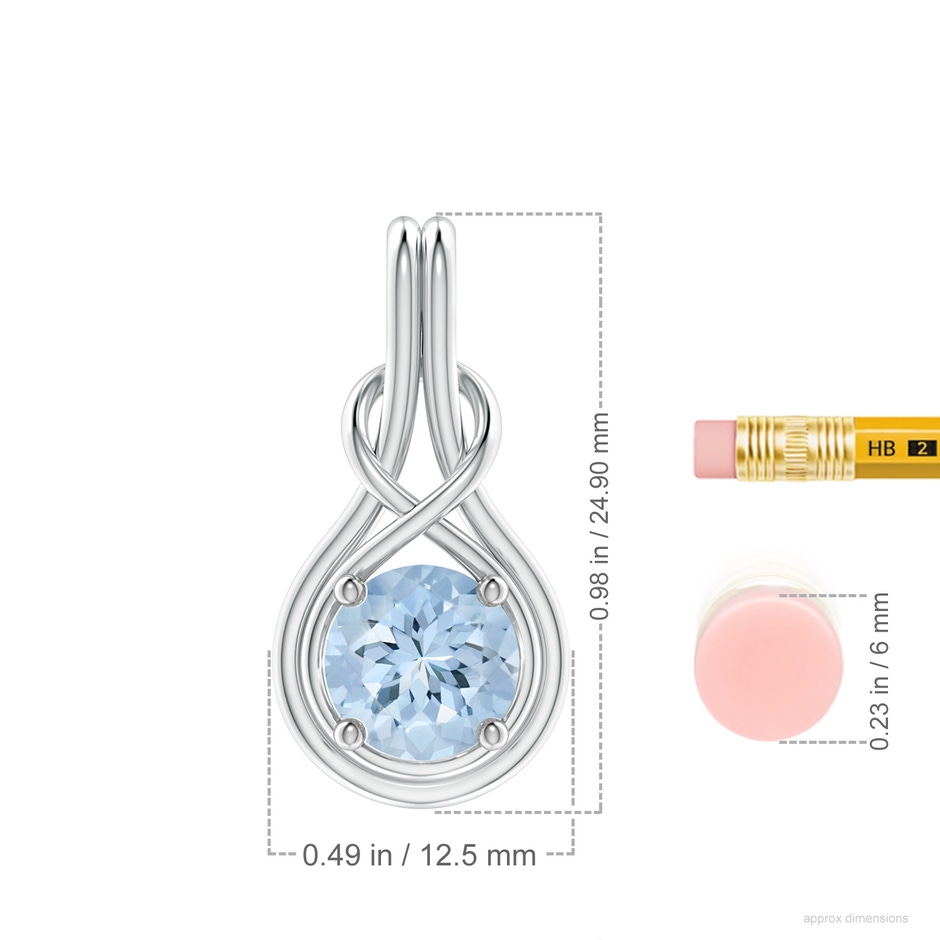 8mm AA Round Aquamarine Solitaire Infinity Knot Pendant in White Gold ruler