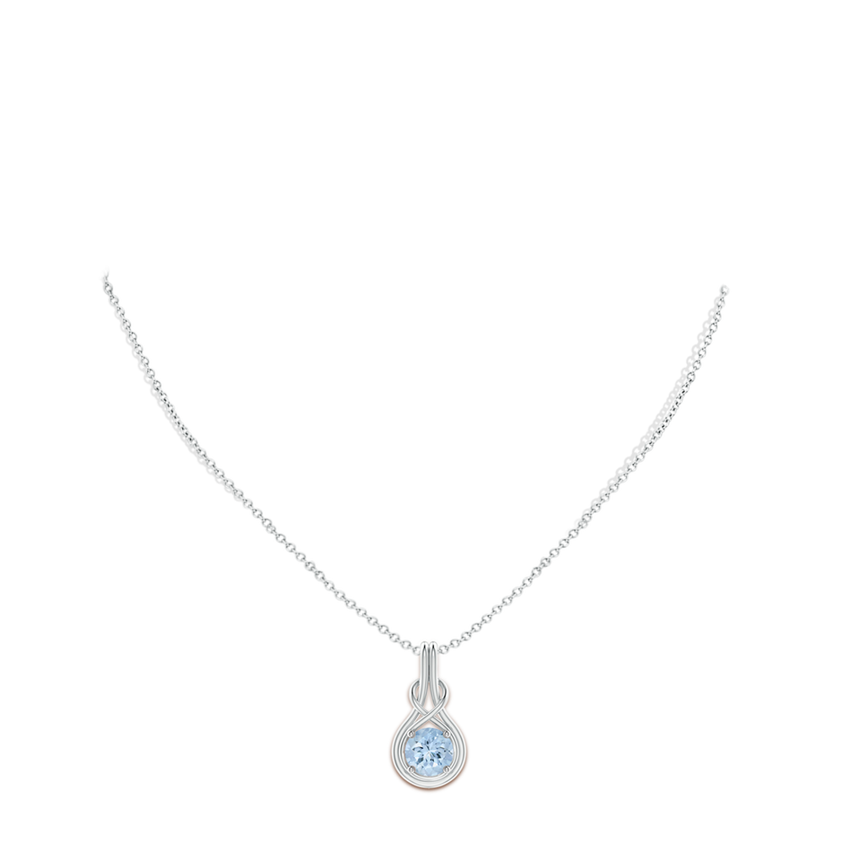 8mm AA Round Aquamarine Solitaire Infinity Knot Pendant in White Gold pen
