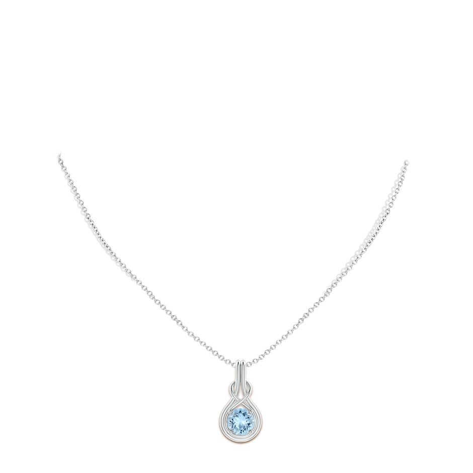 8mm AAA Round Aquamarine Solitaire Infinity Knot Pendant in P950 Platinum pen
