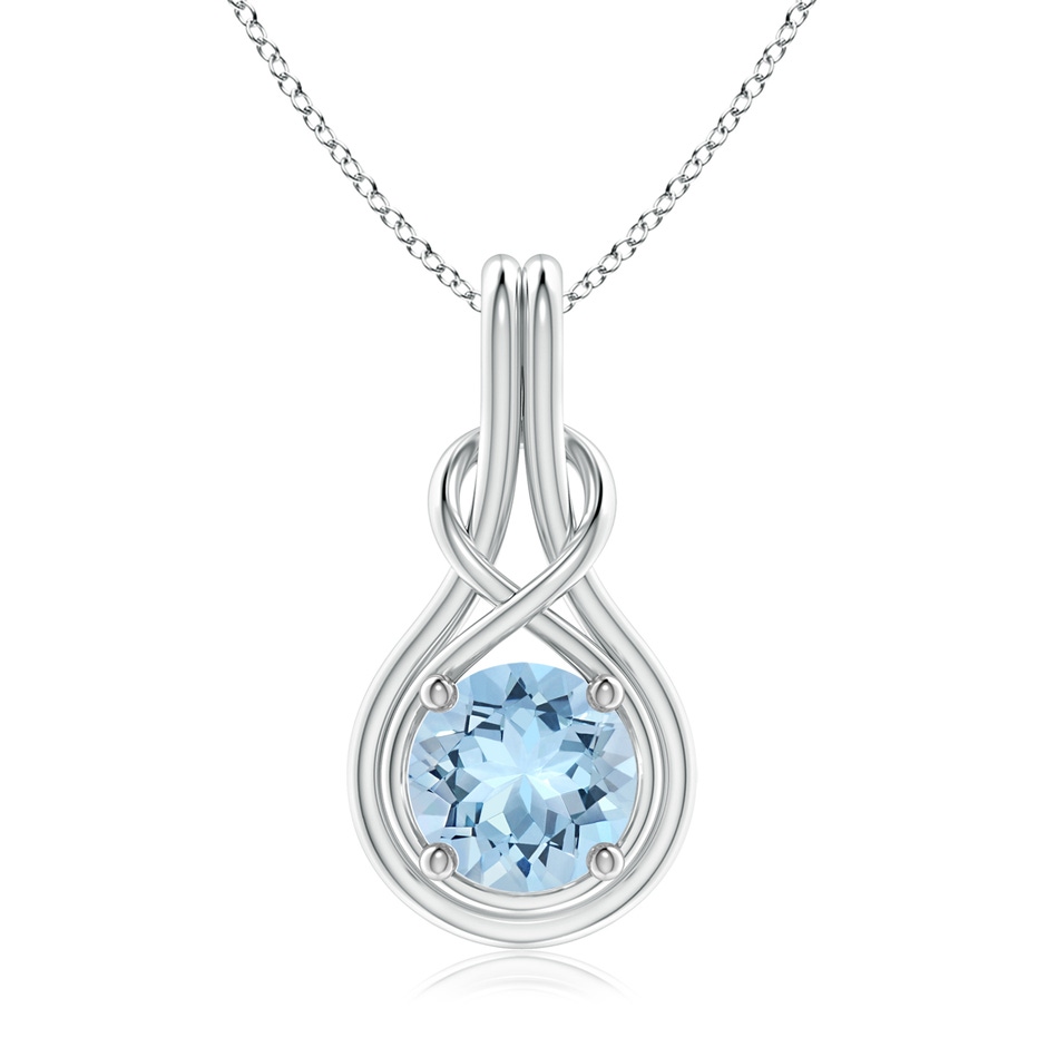 8mm AAA Round Aquamarine Solitaire Infinity Knot Pendant in White Gold 