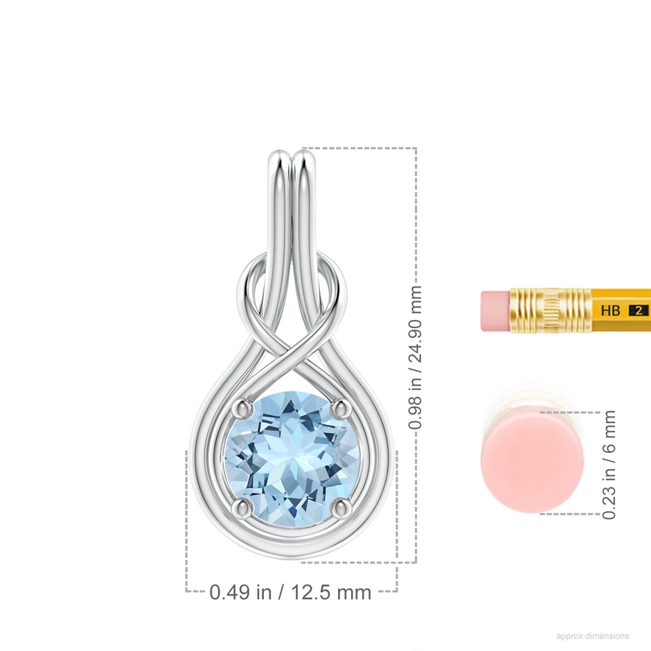 8mm AAA Round Aquamarine Solitaire Infinity Knot Pendant in White Gold ruler