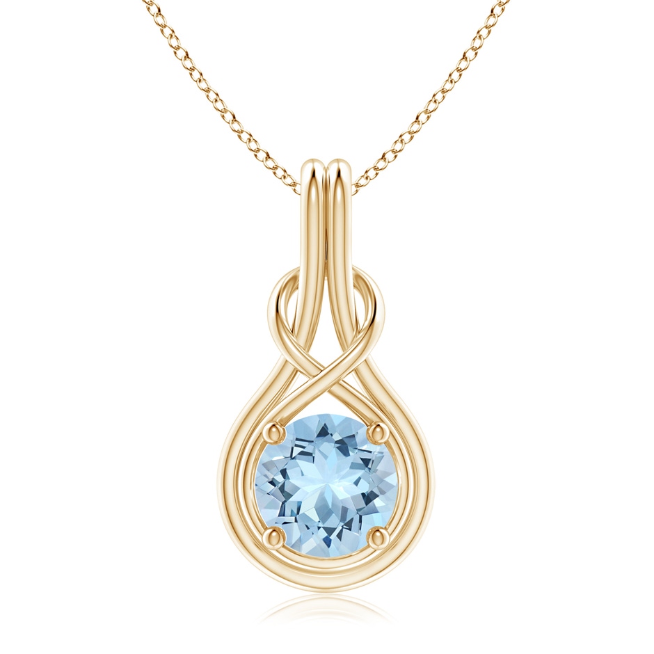 8mm AAA Round Aquamarine Solitaire Infinity Knot Pendant in Yellow Gold 
