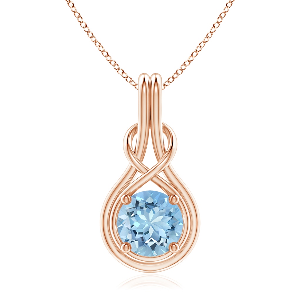 8mm AAAA Round Aquamarine Solitaire Infinity Knot Pendant in Rose Gold