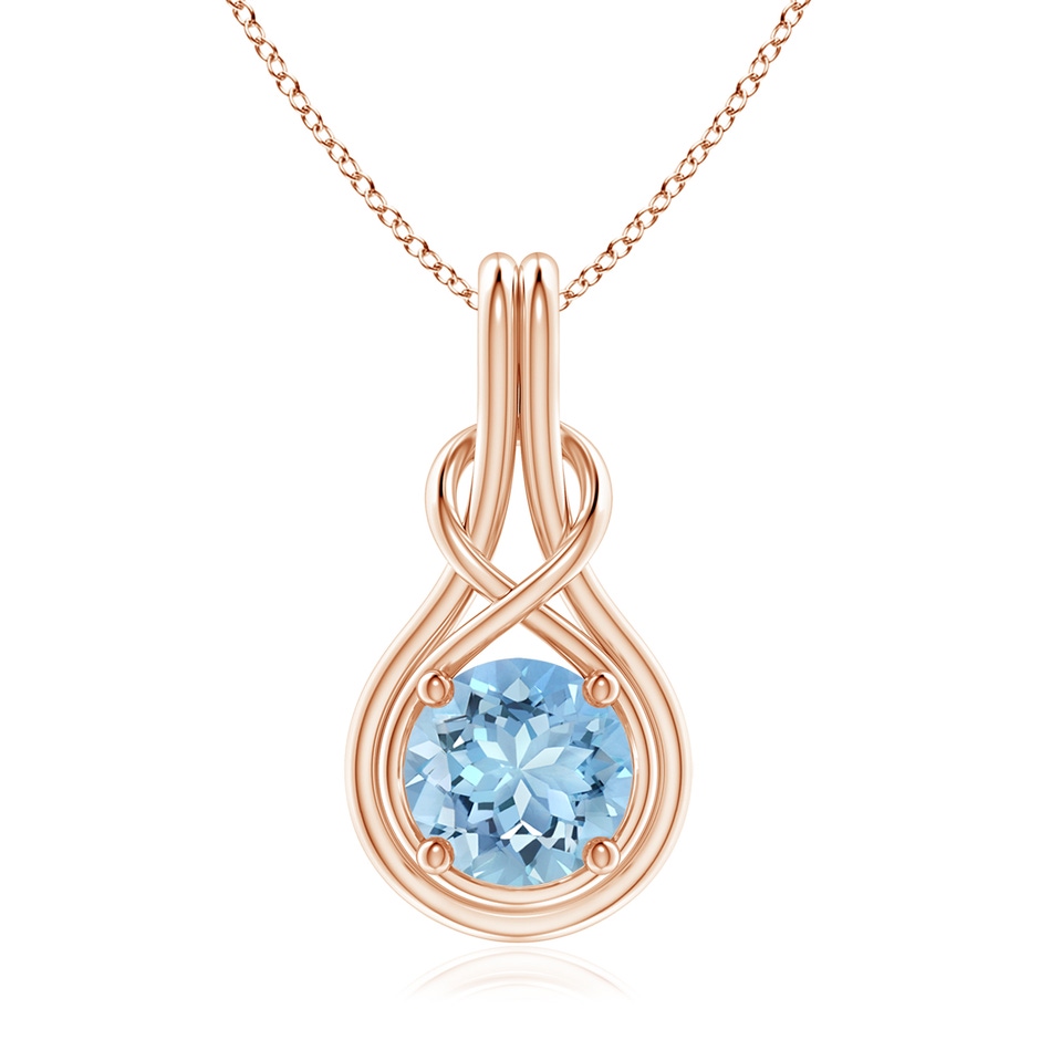 8mm AAAA Round Aquamarine Solitaire Infinity Knot Pendant in Rose Gold 