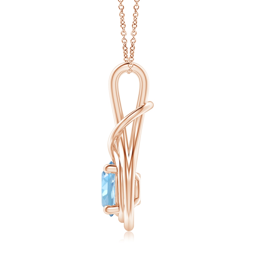 8mm AAAA Round Aquamarine Solitaire Infinity Knot Pendant in Rose Gold - side 199