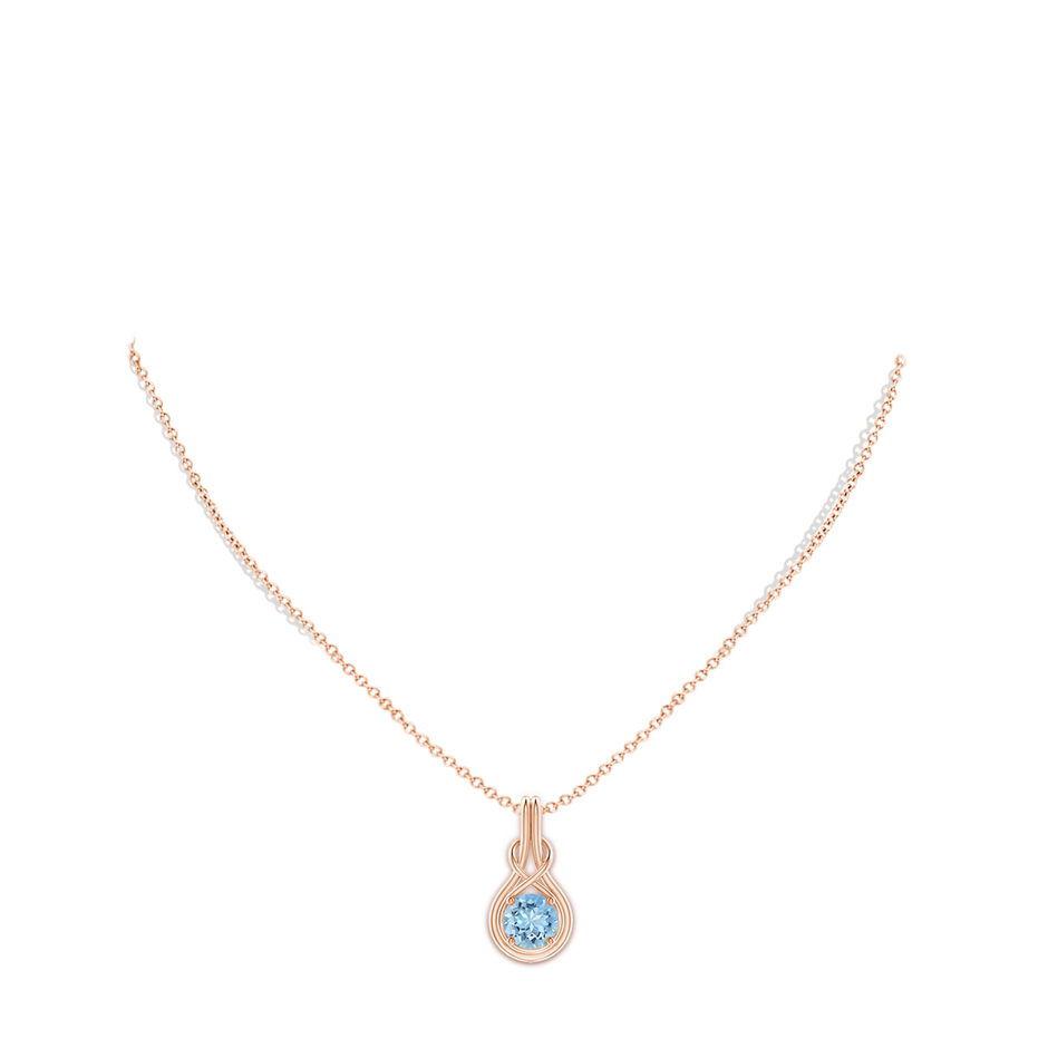 8mm AAAA Round Aquamarine Solitaire Infinity Knot Pendant in Rose Gold pen