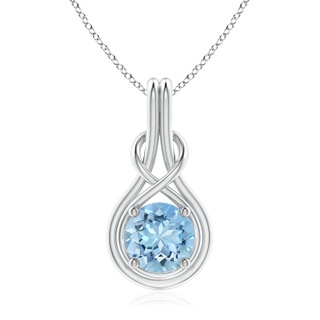 8mm AAAA Round Aquamarine Solitaire Infinity Knot Pendant in White Gold