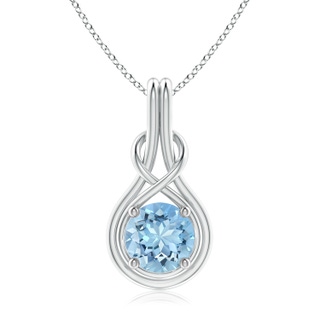 8mm AAAA Round Aquamarine Solitaire Infinity Knot Pendant in White Gold