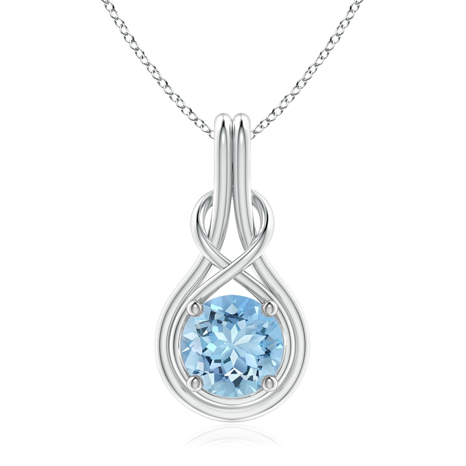 8mm AAAA Round Aquamarine Solitaire Infinity Knot Pendant in White Gold 