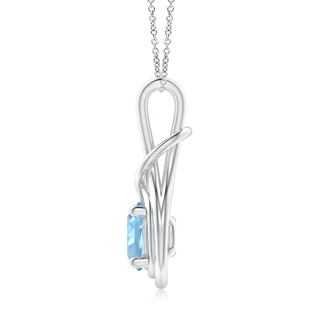 8mm AAAA Round Aquamarine Solitaire Infinity Knot Pendant in White Gold - side 199