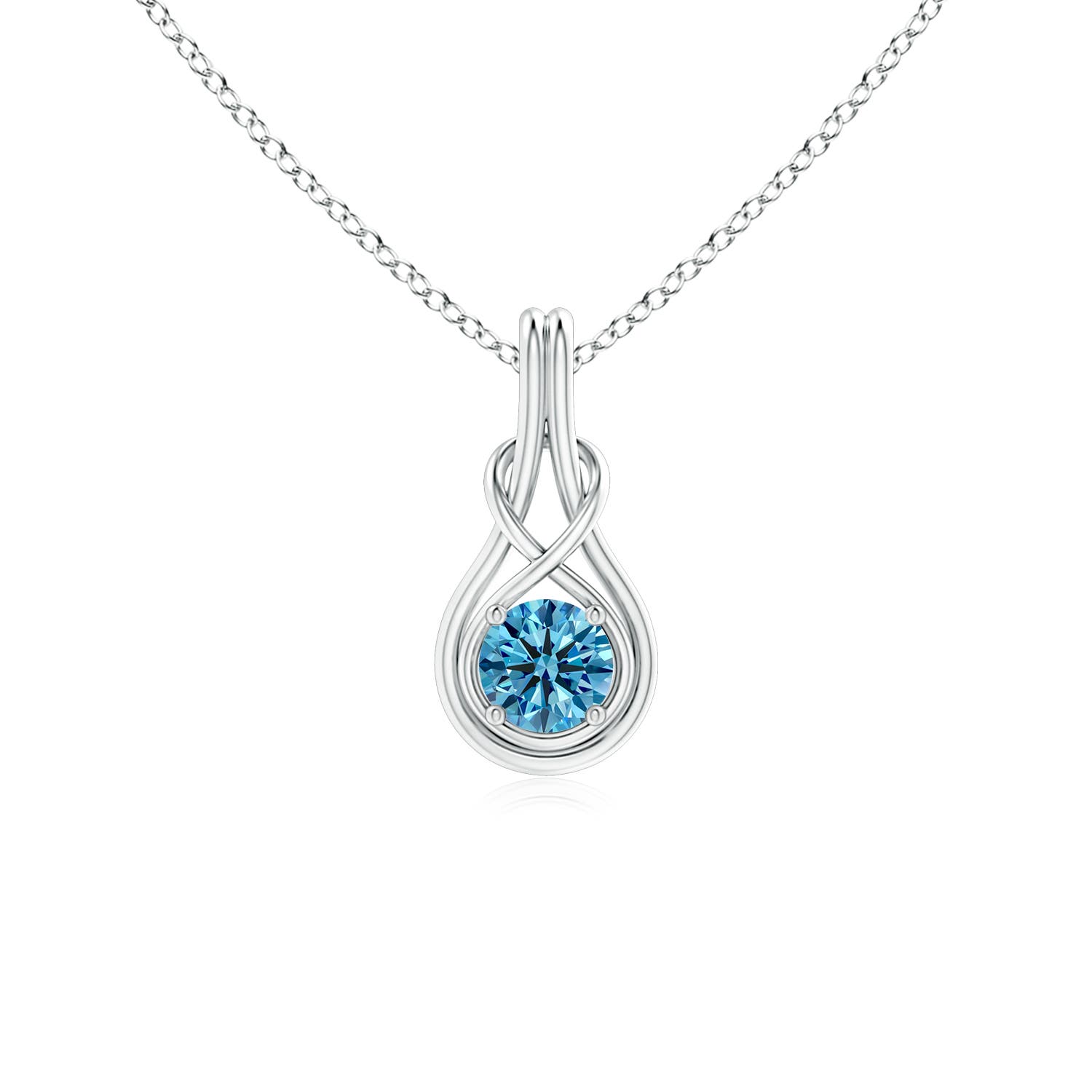 Angara 0.5 CTW Round Fancy Intense Blue Diamond Solitaire Infinity Knot Pendant in Platinum
