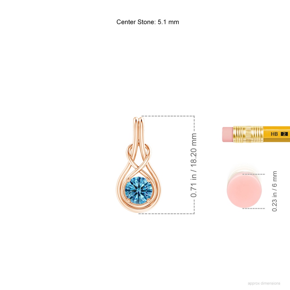 5.1mm AAAA Round Fancy Intense Blue Diamond Solitaire Infinity Knot Pendant in Rose Gold ruler