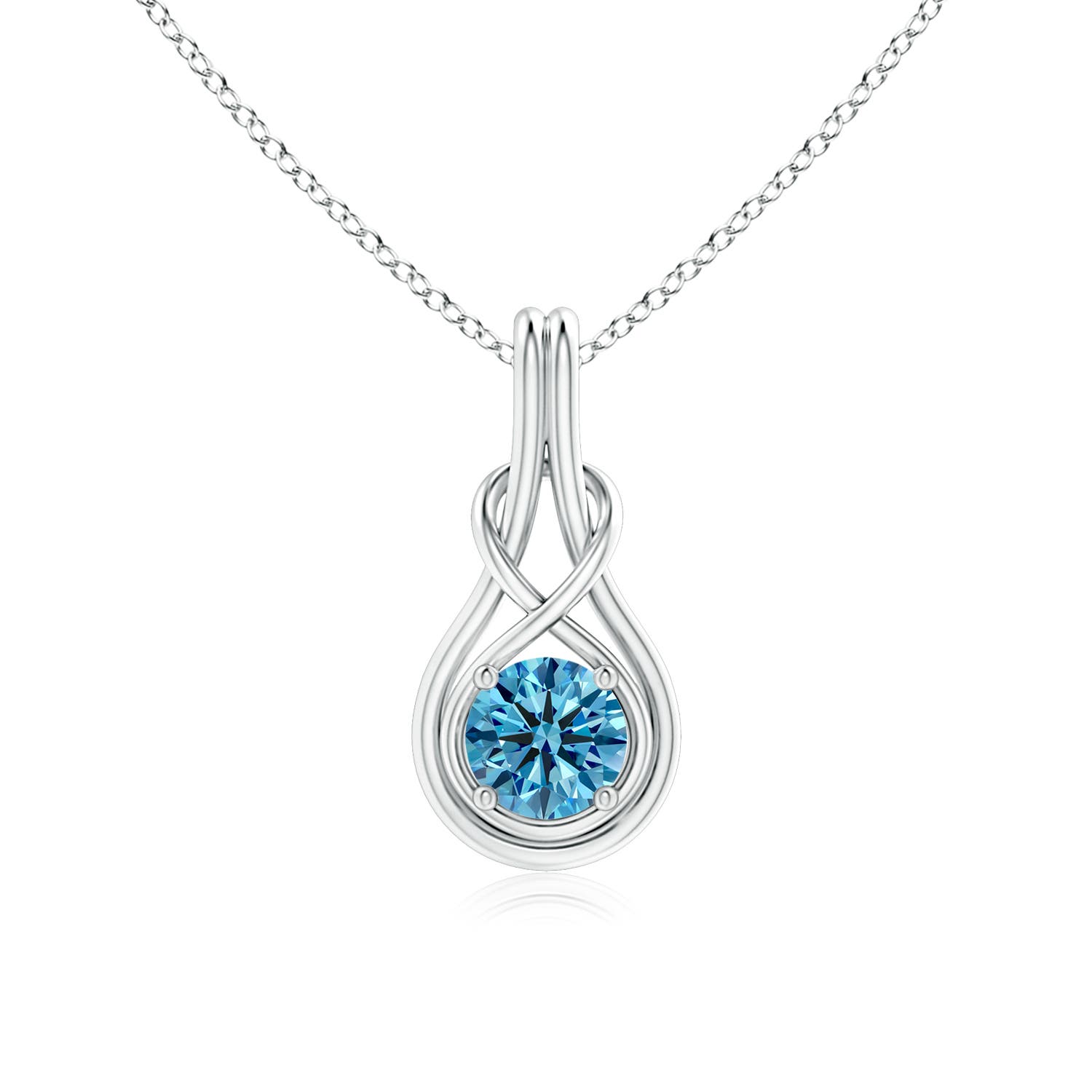 Angara 1.0 CTW Round Fancy Intense Blue Diamond Solitaire Infinity Knot Pendant in 18K White Gold
