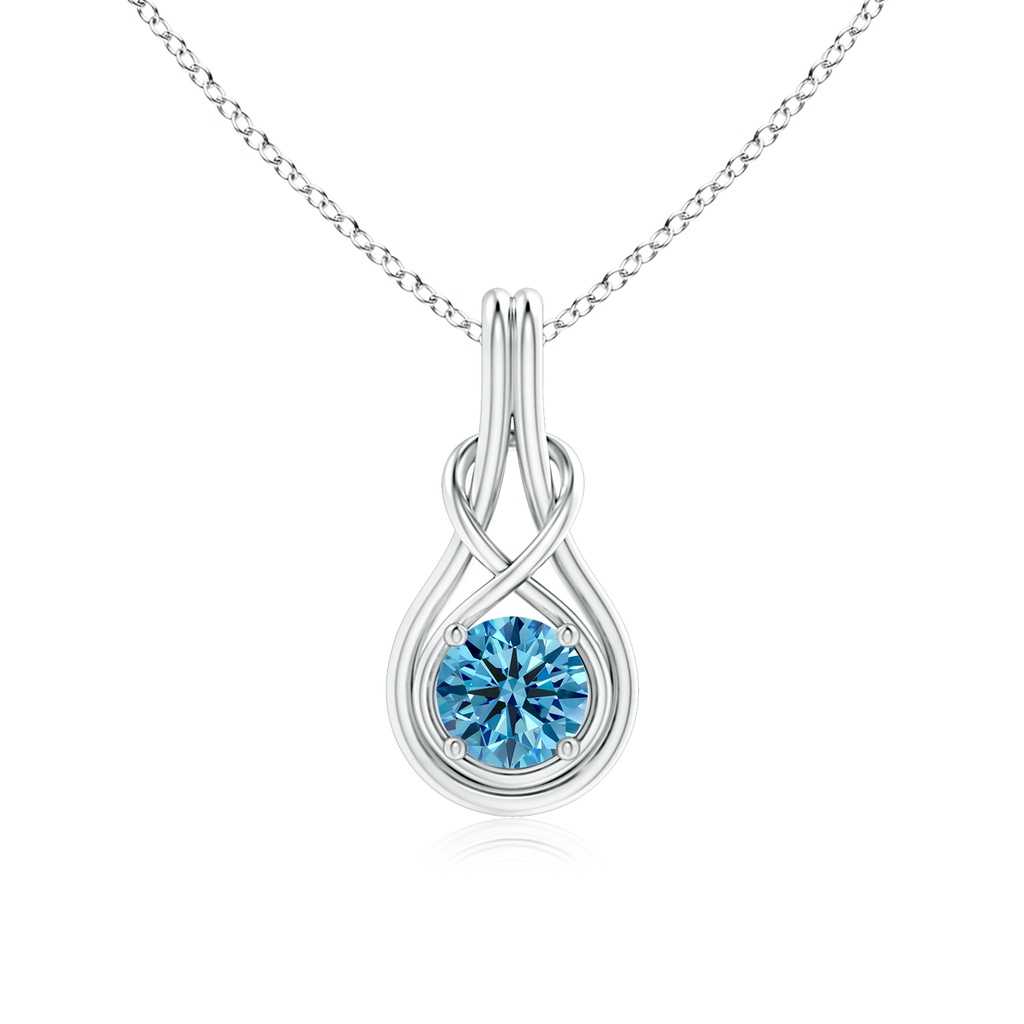 6.4mm AAAA Round Fancy Intense Blue Diamond Solitaire Infinity Knot Pendant in White Gold