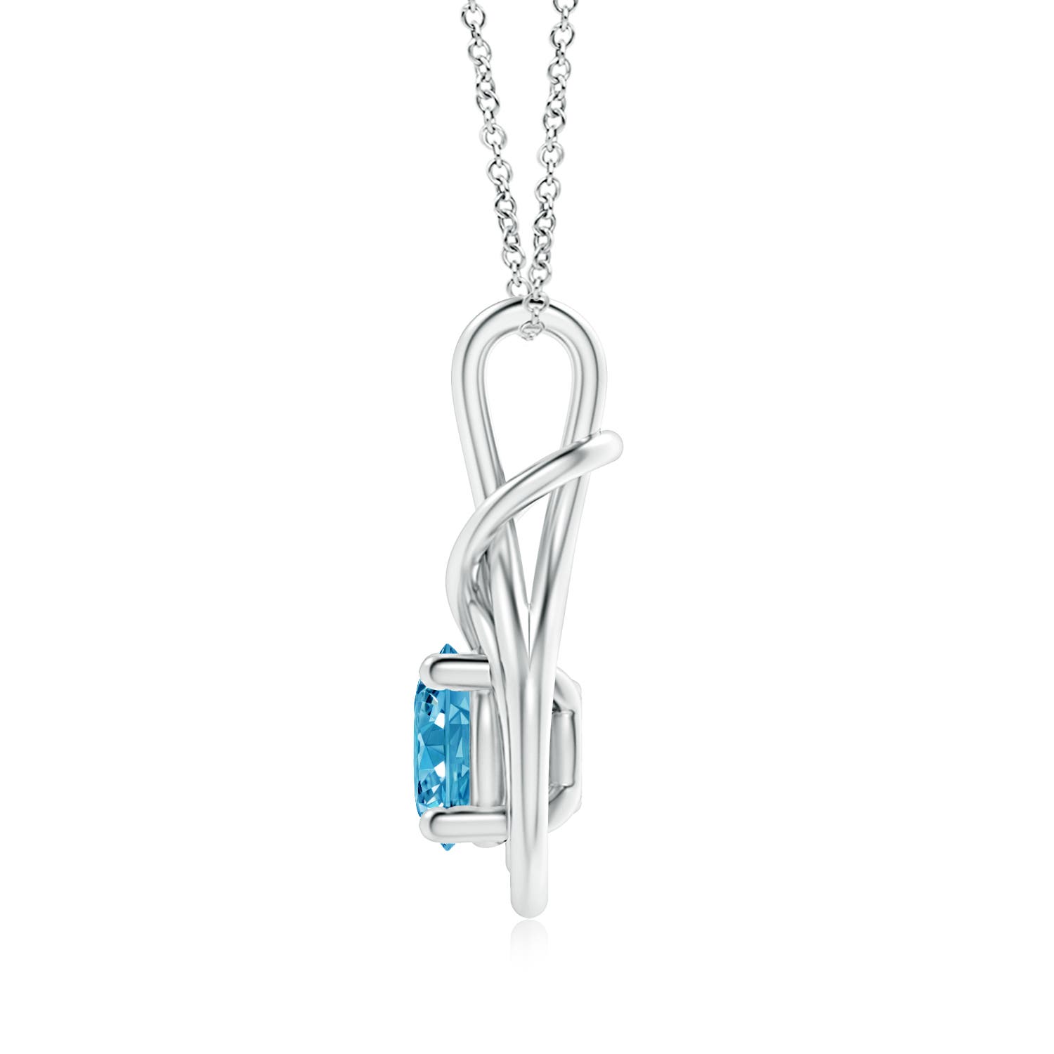 8.1mm AAAA Round Fancy Intense Blue Diamond Solitaire Infinity Knot Pendant in 18K White Gold