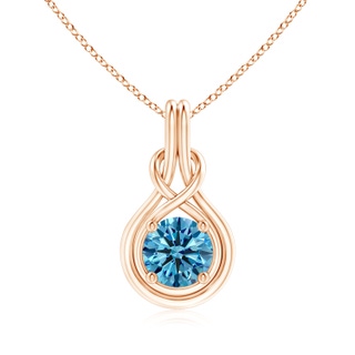 8.1mm AAAA Round Fancy Intense Blue Diamond Solitaire Infinity Knot Pendant in Rose Gold