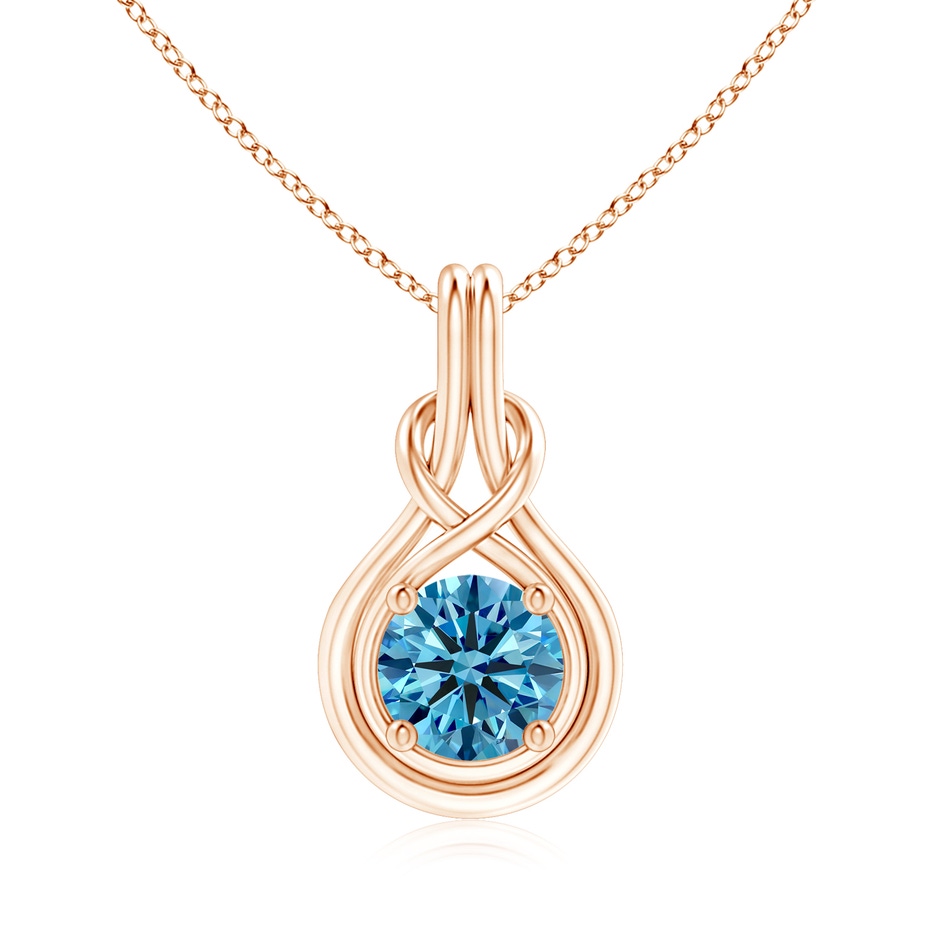 8.1mm AAAA Round Fancy Intense Blue Diamond Solitaire Infinity Knot Pendant in Rose Gold 