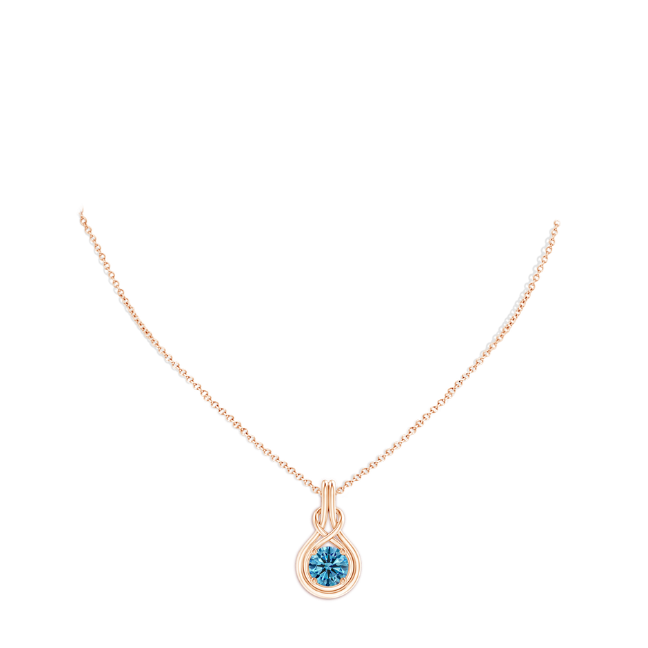 8.1mm AAAA Round Fancy Intense Blue Diamond Solitaire Infinity Knot Pendant in Rose Gold pen