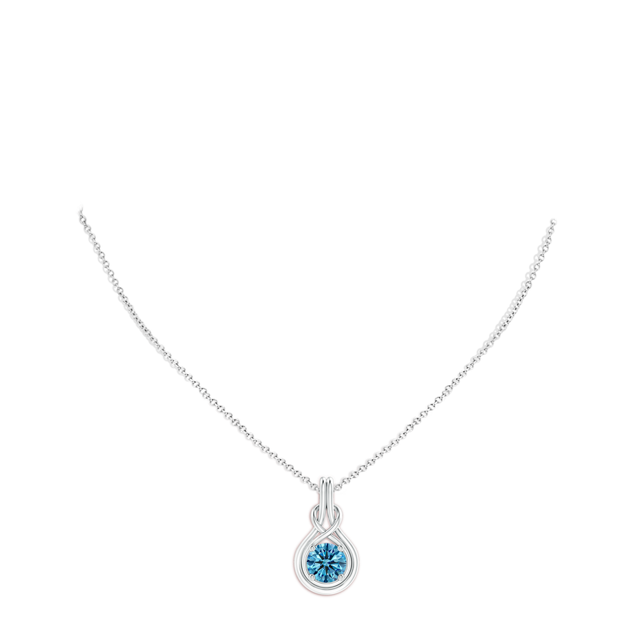 8.1mm AAAA Round Fancy Intense Blue Diamond Solitaire Infinity Knot Pendant in White Gold pen