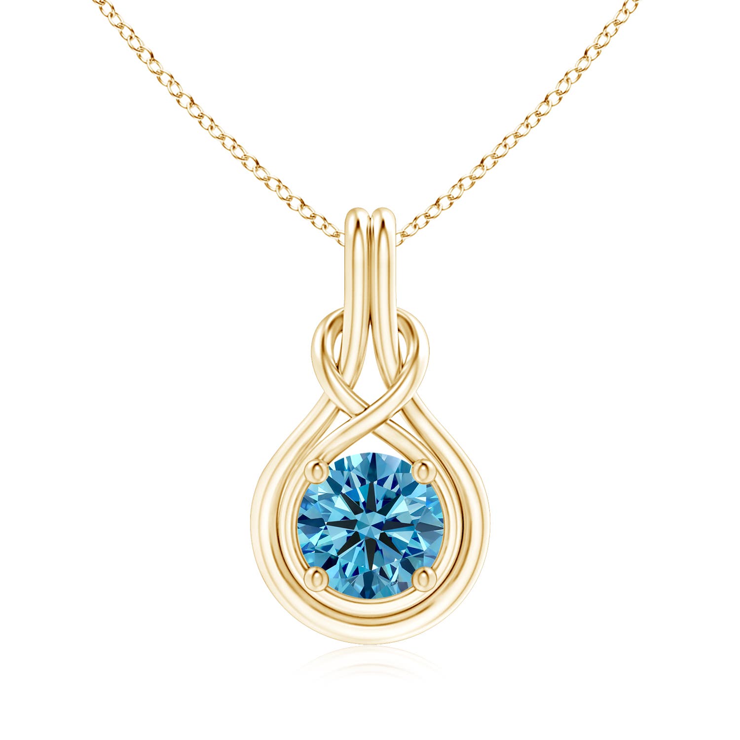 Angara 2.01 CTW Round Fancy Intense Blue Diamond Solitaire Infinity Knot Pendant in 14K Yellow Gold