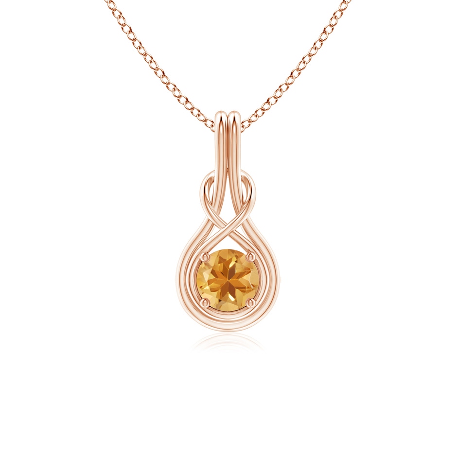 5mm A Round Citrine Solitaire Infinity Knot Pendant in Rose Gold 