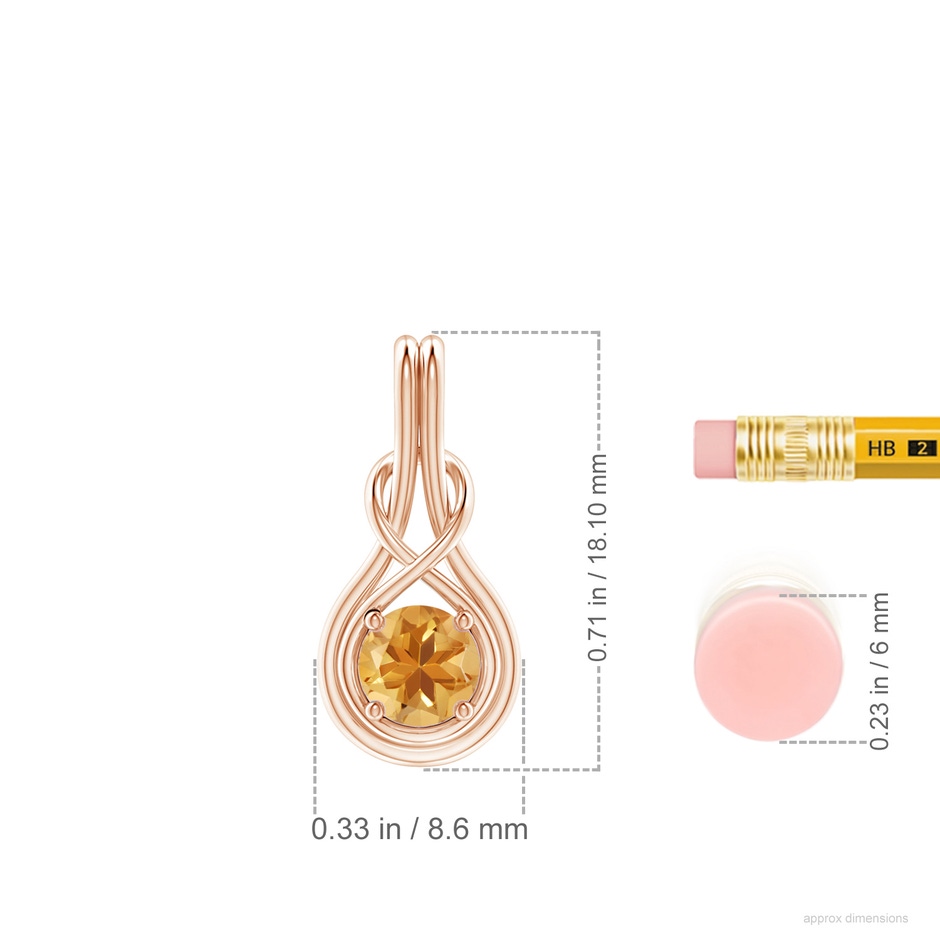 5mm A Round Citrine Solitaire Infinity Knot Pendant in Rose Gold ruler