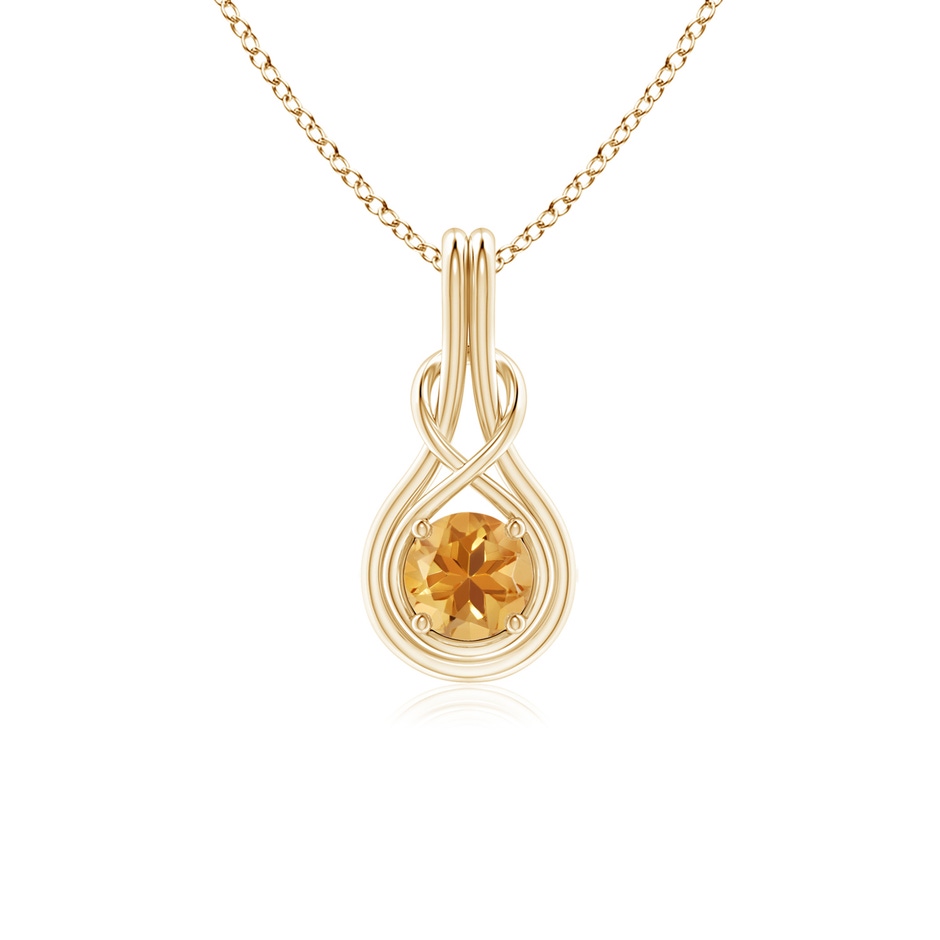 5mm A Round Citrine Solitaire Infinity Knot Pendant in Yellow Gold 