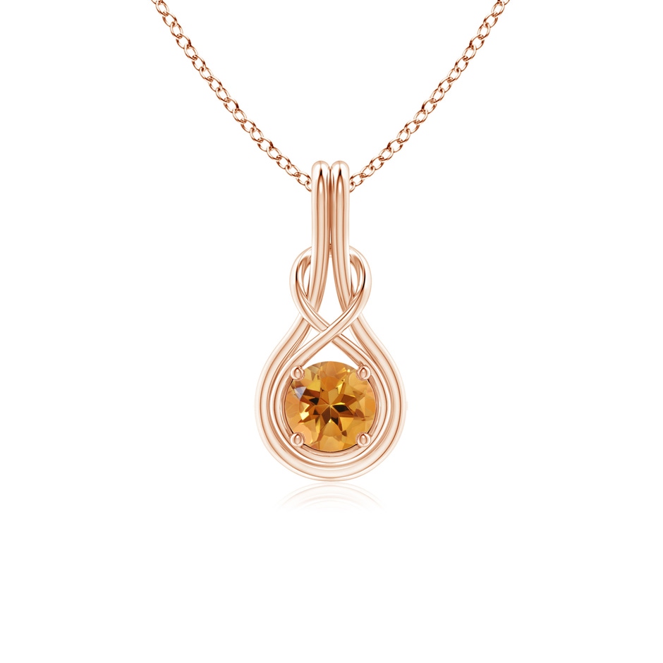 5mm AA Round Citrine Solitaire Infinity Knot Pendant in Rose Gold 
