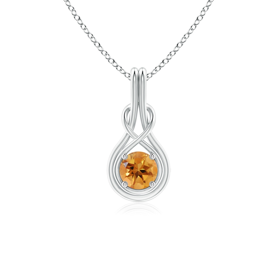 5mm AA Round Citrine Solitaire Infinity Knot Pendant in White Gold 